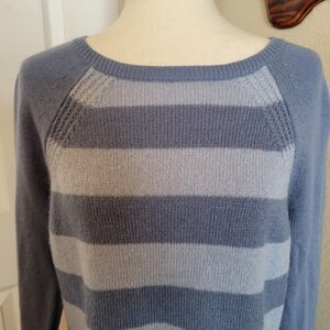 Ann Taylor LOFT  Merino Wool Mohair Blue Stripe Oversized Sweater Size L
